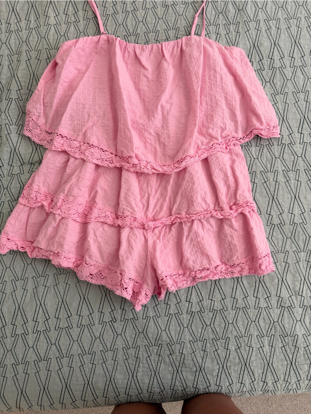 wild fable Pink Lace-Trim Strapless Smocked Bandeau